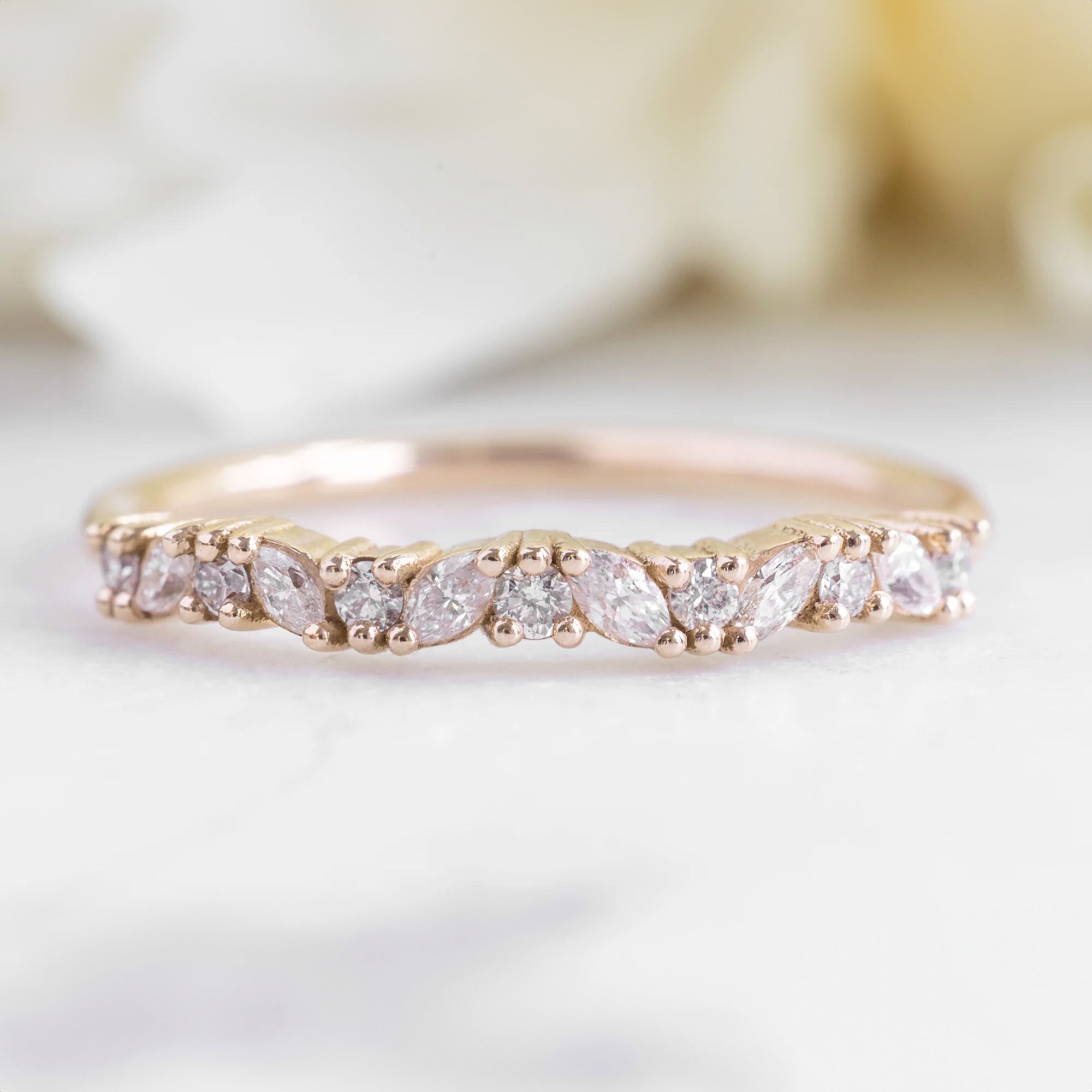 Alexis Russell Wedding Bands The Marquise Confetti Wedding Band | Yellow, Rose or White Gold