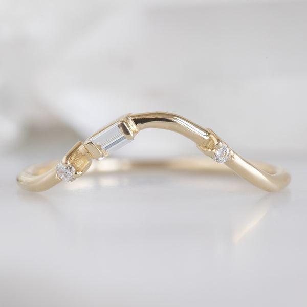 Alexis Russell  Wedding Bands Asymmetrical Baguette Diamond Arc Stacking Band | Yellow, Rose or White Gold
