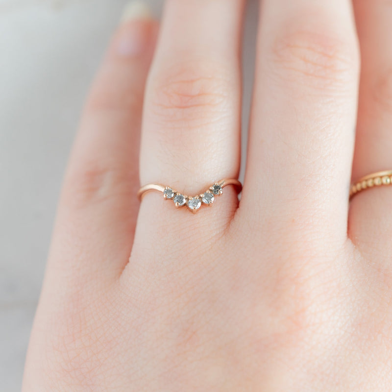 One of a Kind Round Salt and Pepper Diamond Sunburst Stacking Band | 14K or 18K Rose Gold