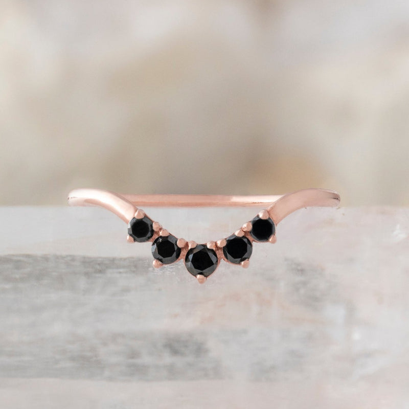 One of a Kind Round Black Diamond Sunburst Stacking Band | 14K or 18K Rose Gold