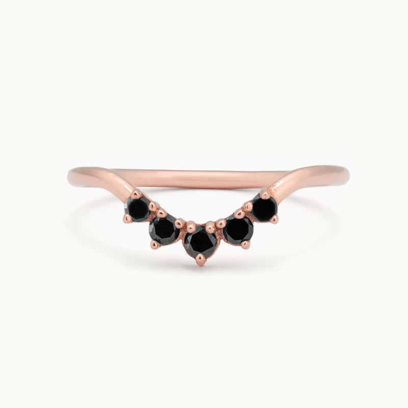 One of a Kind Round Black Diamond Sunburst Stacking Band | 14K or 18K Rose Gold