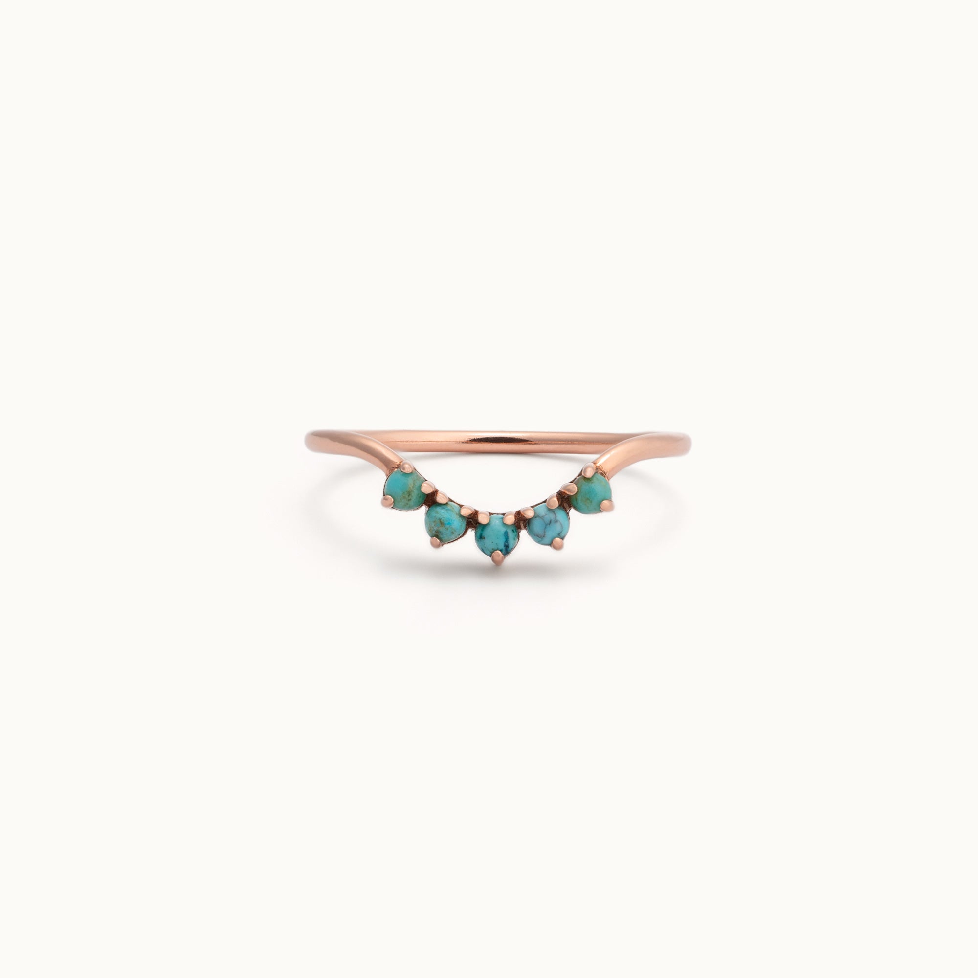 One of a Kind Round Turquoise Sunburst Stacking Band | 5 Stone Setting in 14K or 18K Rose Gold