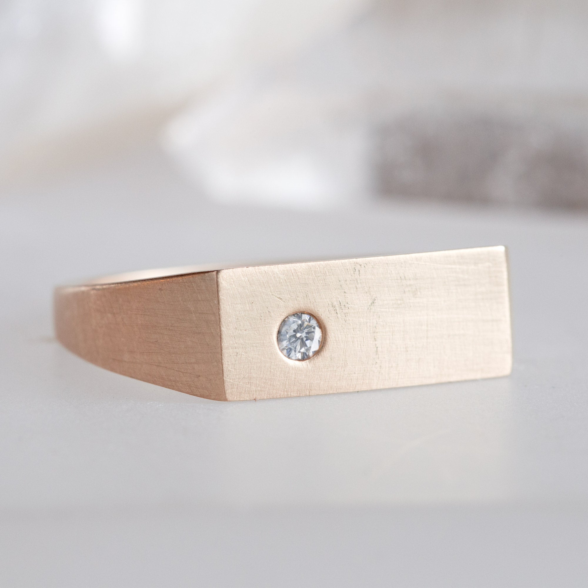 Alexis Russell Wedding Bands The Lune White Diamond Signet Ring | Rose Gold