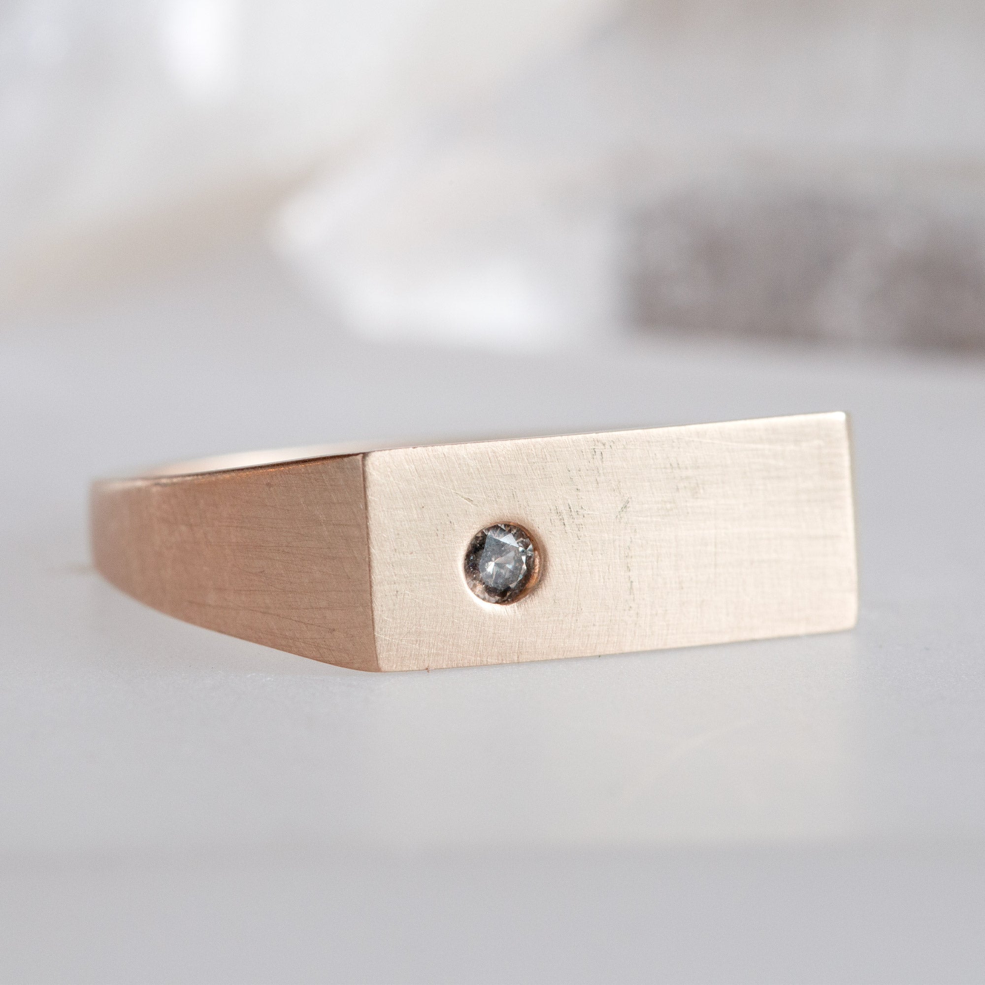 Alexis Russell Wedding Bands The Lune Salt and Pepper Diamond Signet Ring | Rose Gold