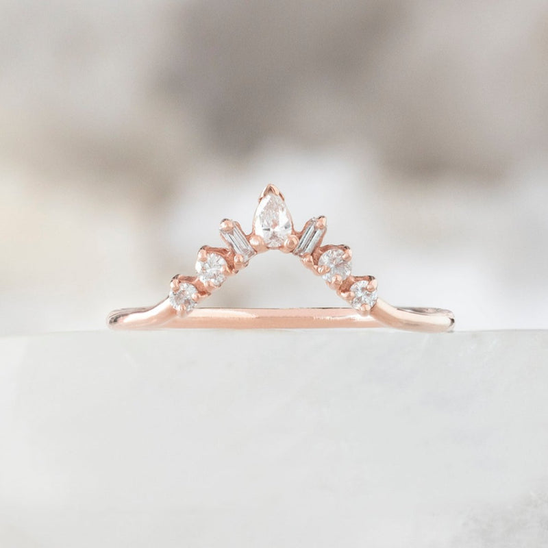 One of a Kind Geometric White Diamond Sunburst Stacking Band | 14K or 18K Rose Gold