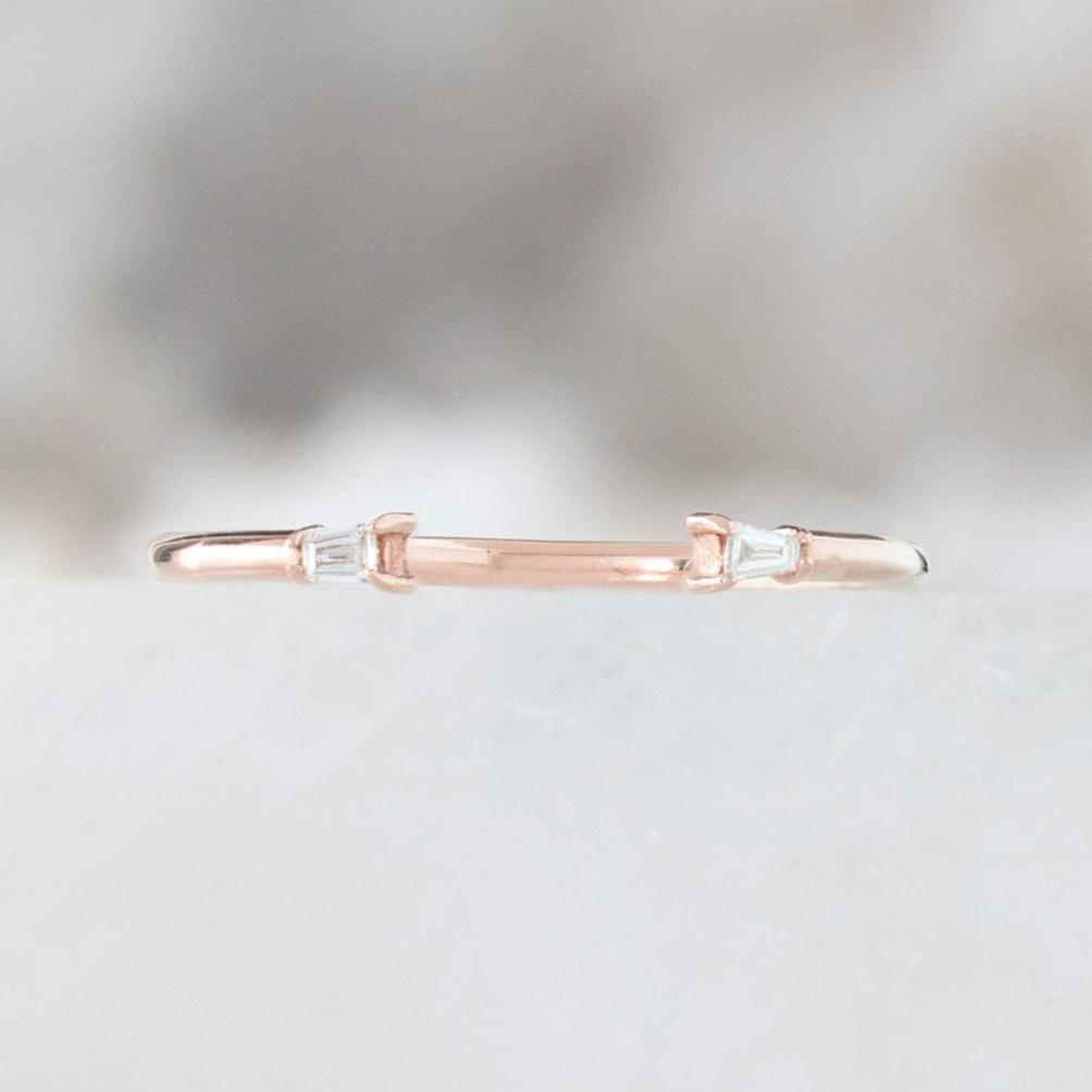 One of a Kind Open Cuff Baguette White Diamond Stacking Band | 14K or 18K Rose Gold