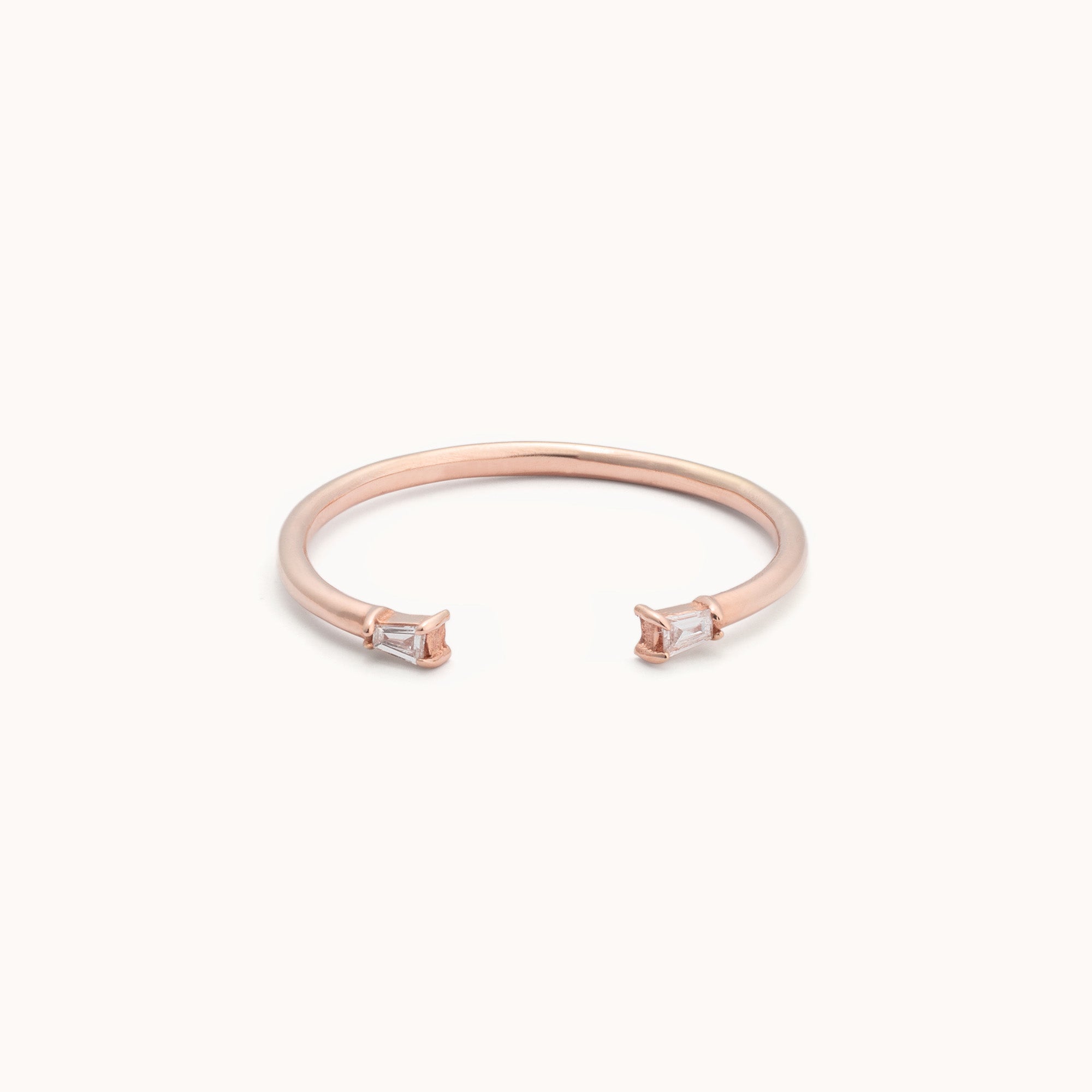 One of a Kind Open Cuff Baguette White Diamond Stacking Band | 14K or 18K Rose Gold