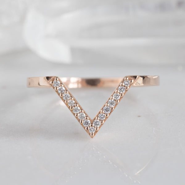 Alexis Russell Wedding Bands White Diamond Pavé Pointed Peak Stacking Band | Yellow, Rose or White Gold