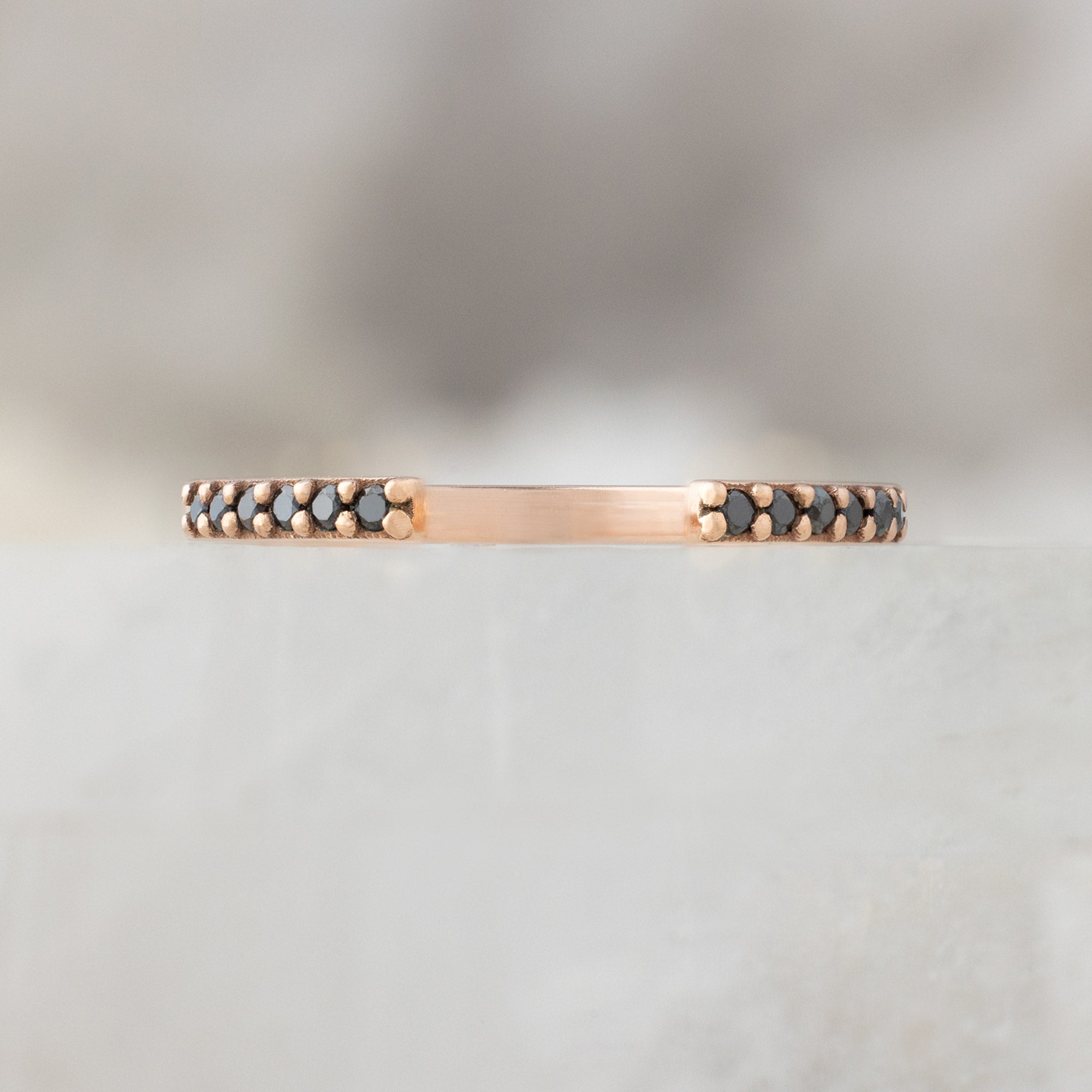 One of a Kind Open Cuff Black Diamond Pavé Stacking Band | 14K or 18K Rose Gold