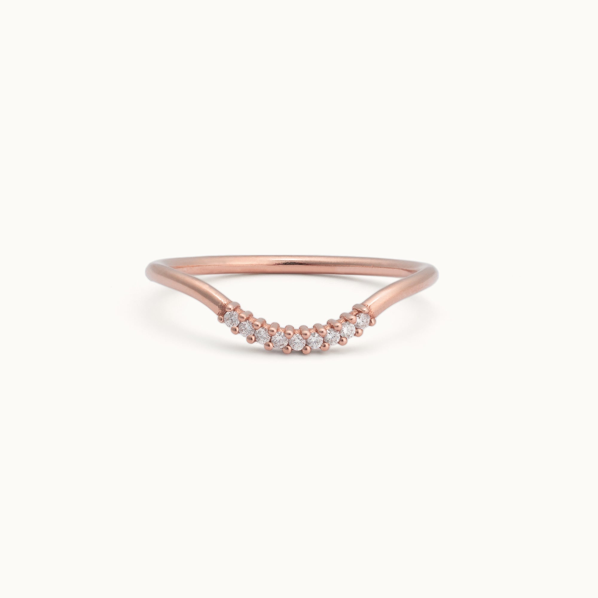 One of a Kind White Diamond Pavé Arc Stacking Band | 14K or 18K Rose Gold