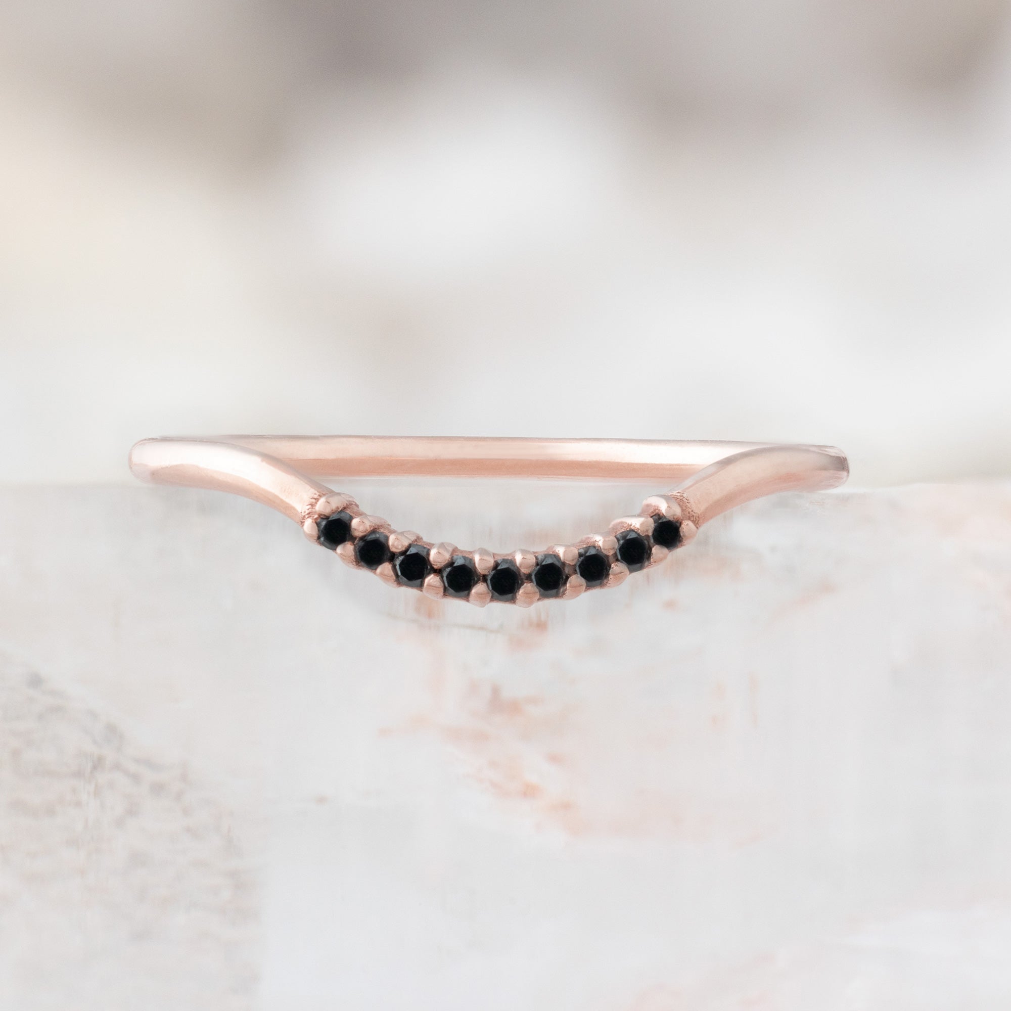 One of a Kind Black Diamond Pavé Arc Stacking Band | 14K or 18K Rose Gold