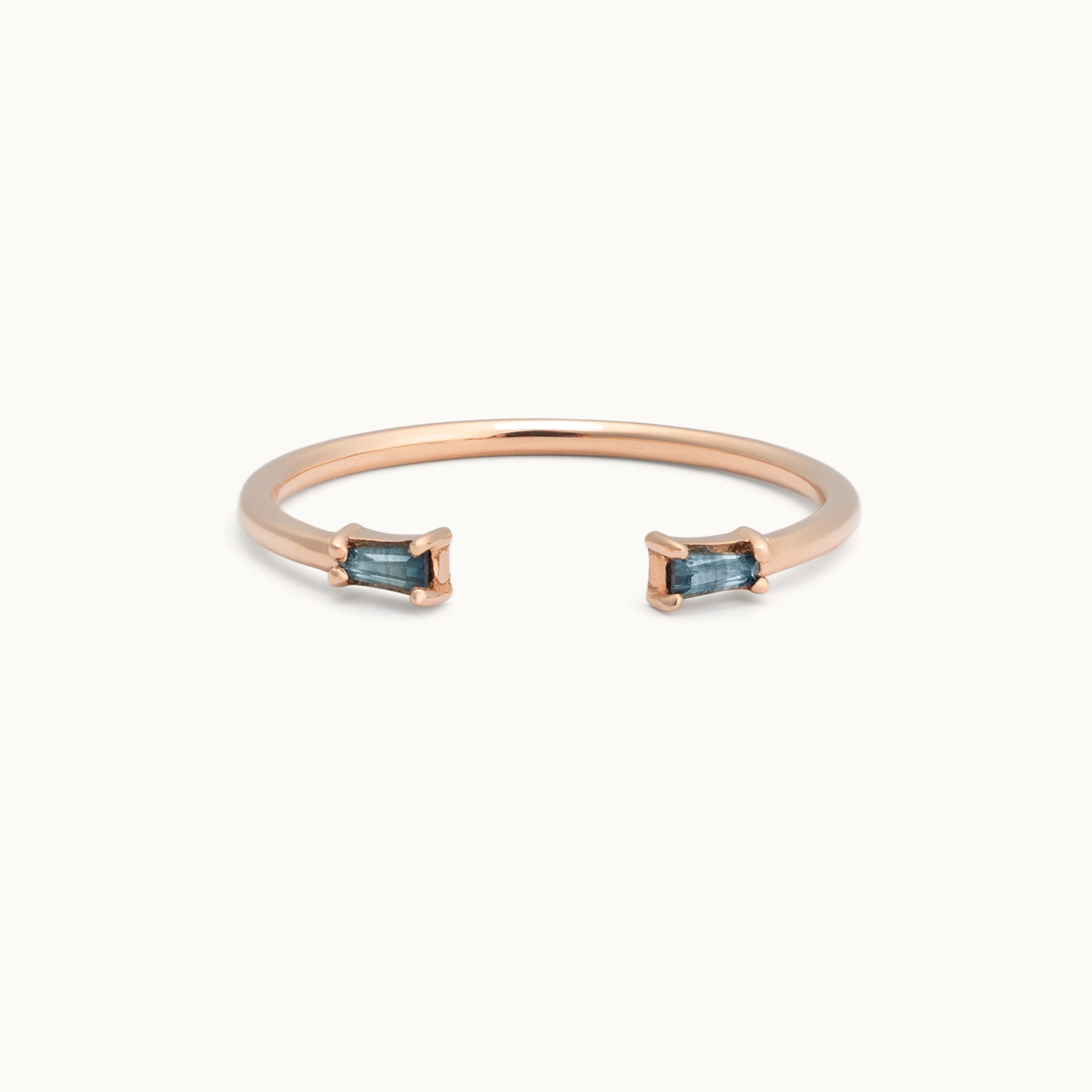 One of a Kind Open Cuff Montana Sapphire Baguette Stacking Band | 14K or 18K Rose Gold