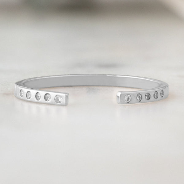 Alexis Russell Wedding Bands Open Cuff Flush Set Salt and Pepper Diamond Pavé Stacking Band | White Gold