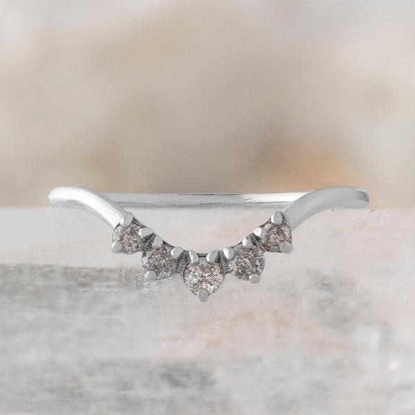 Alexis Russell Wedding Bands Round Salt and Pepper Diamond Sunburst Stacking Band | White Gold