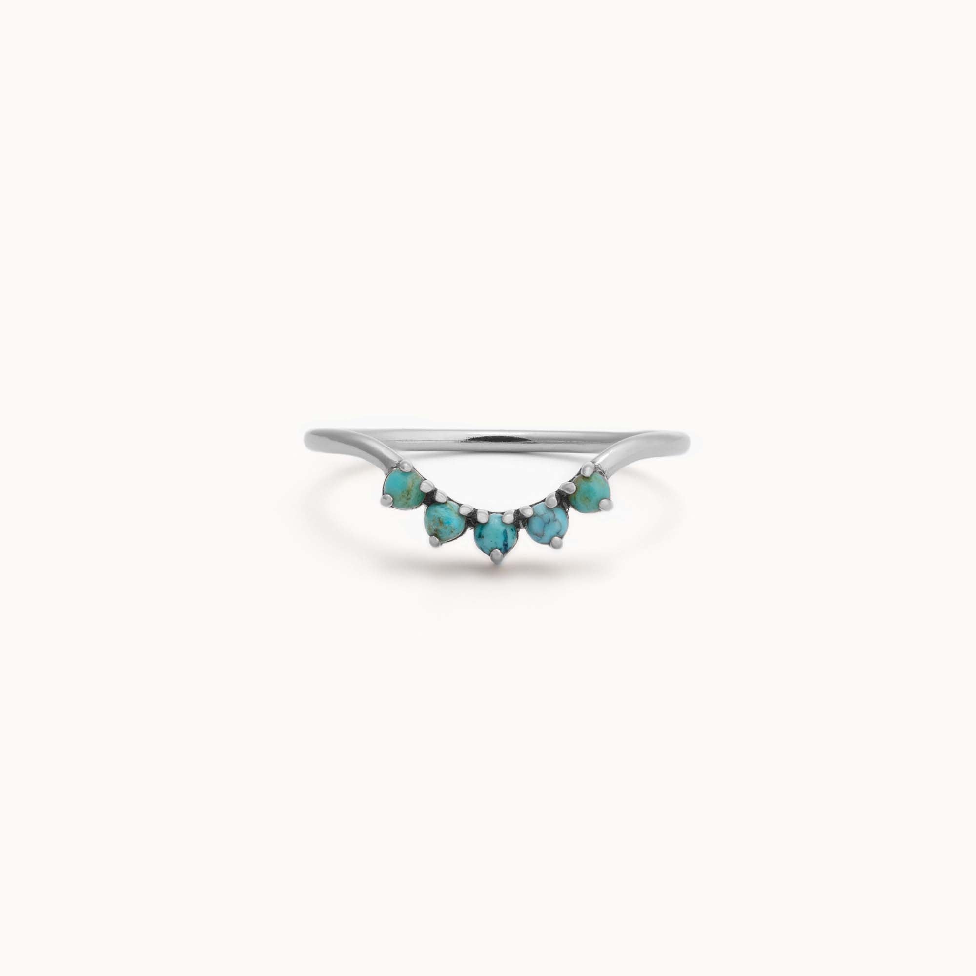 One of a Kind Round Turquoise Sunburst Stacking Band | 5 Stone Setting in 14K or 18K White Gold