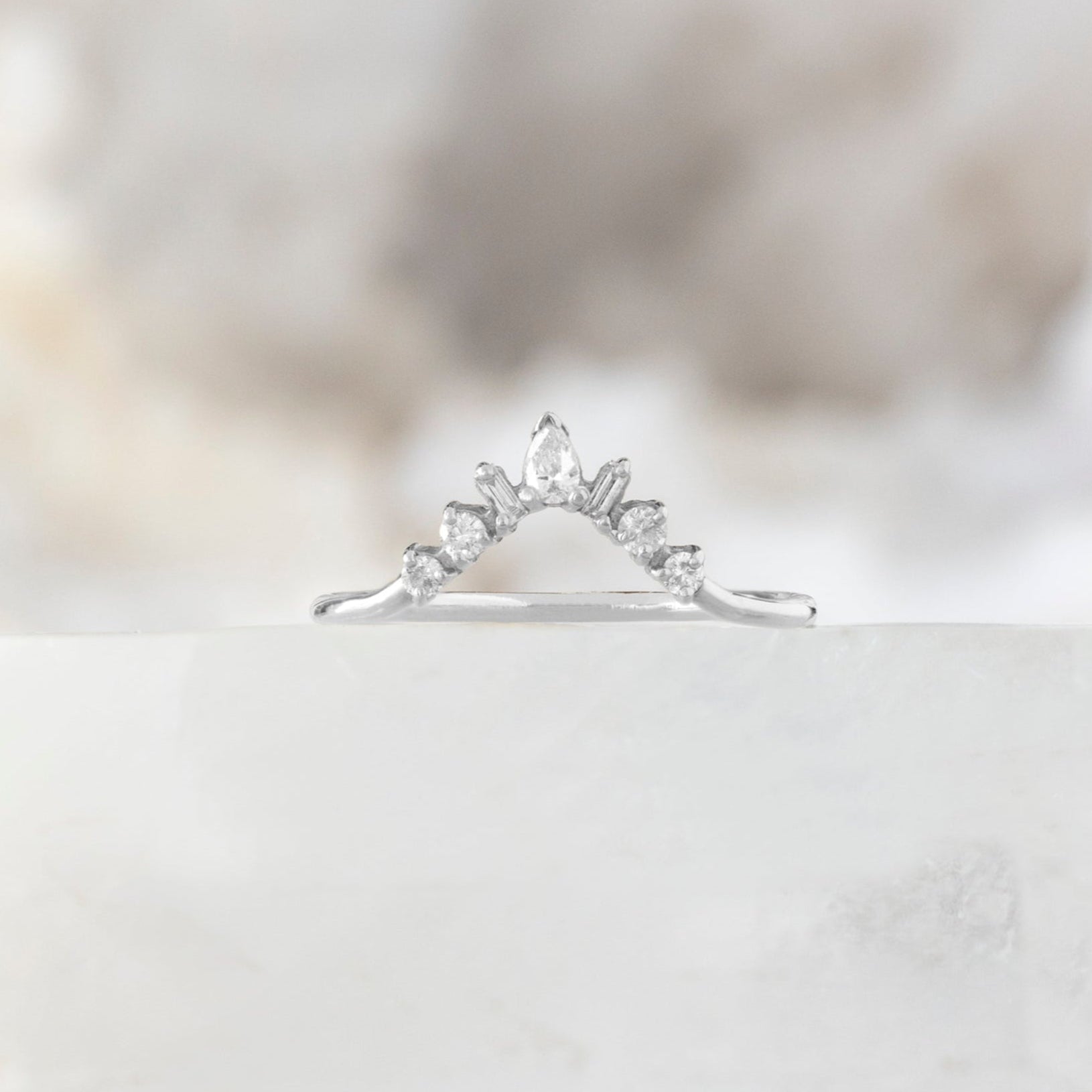 One of a Kind Geometric White Diamond Sunburst Stacking Band | 14K or 18K White Gold