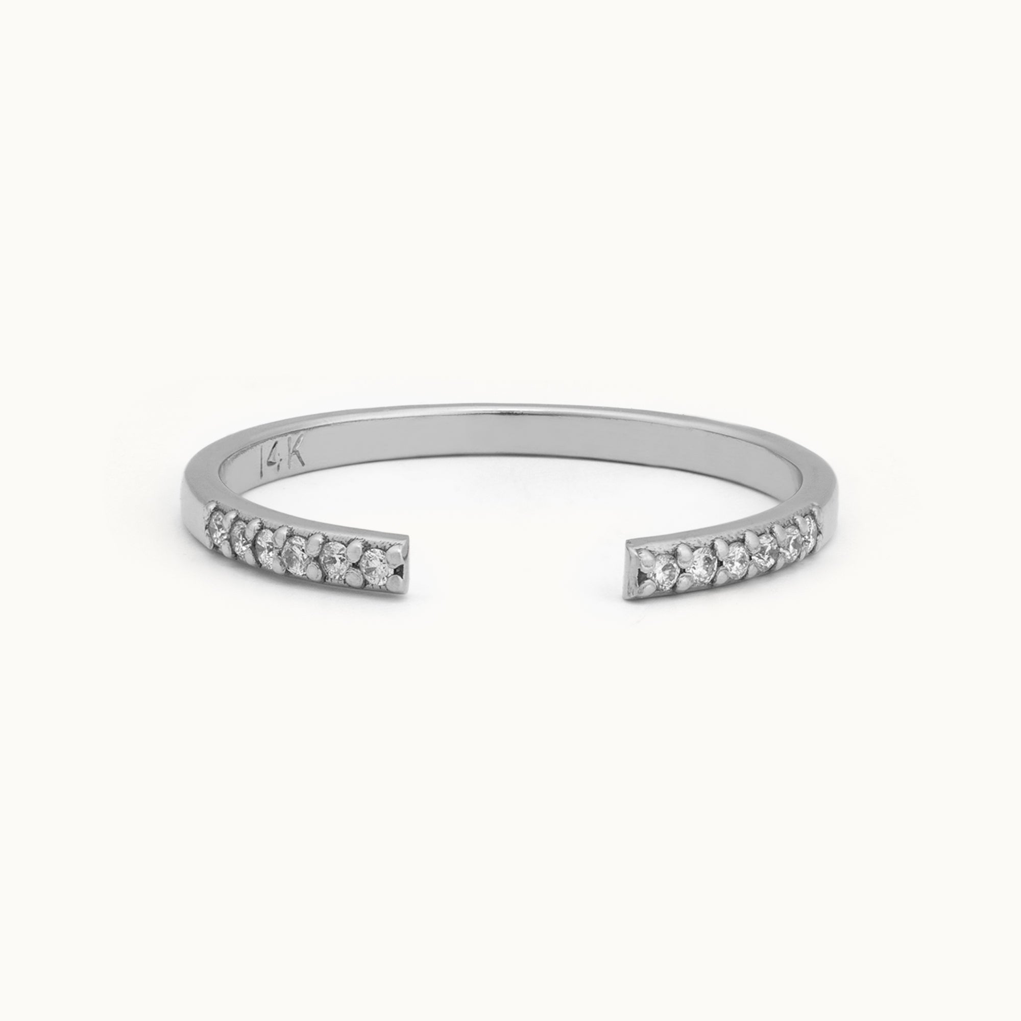 One of a Kind Open Cuff Salt and Pepper Diamond Pavé Stacking Band | 14K or 18K White Gold