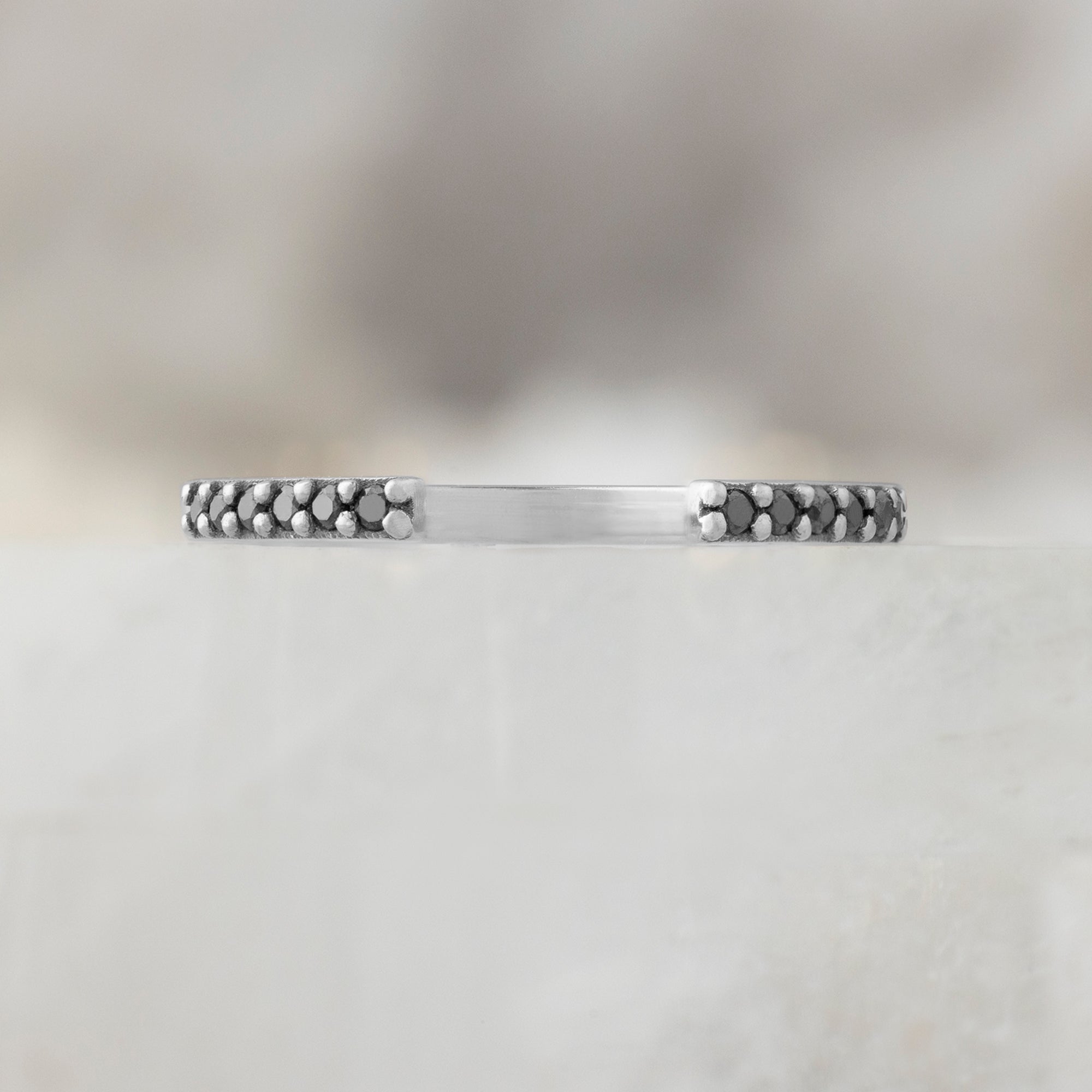 One of a Kind Open Cuff Black Diamond Pavé Stacking Band | 14K or 18K White Gold