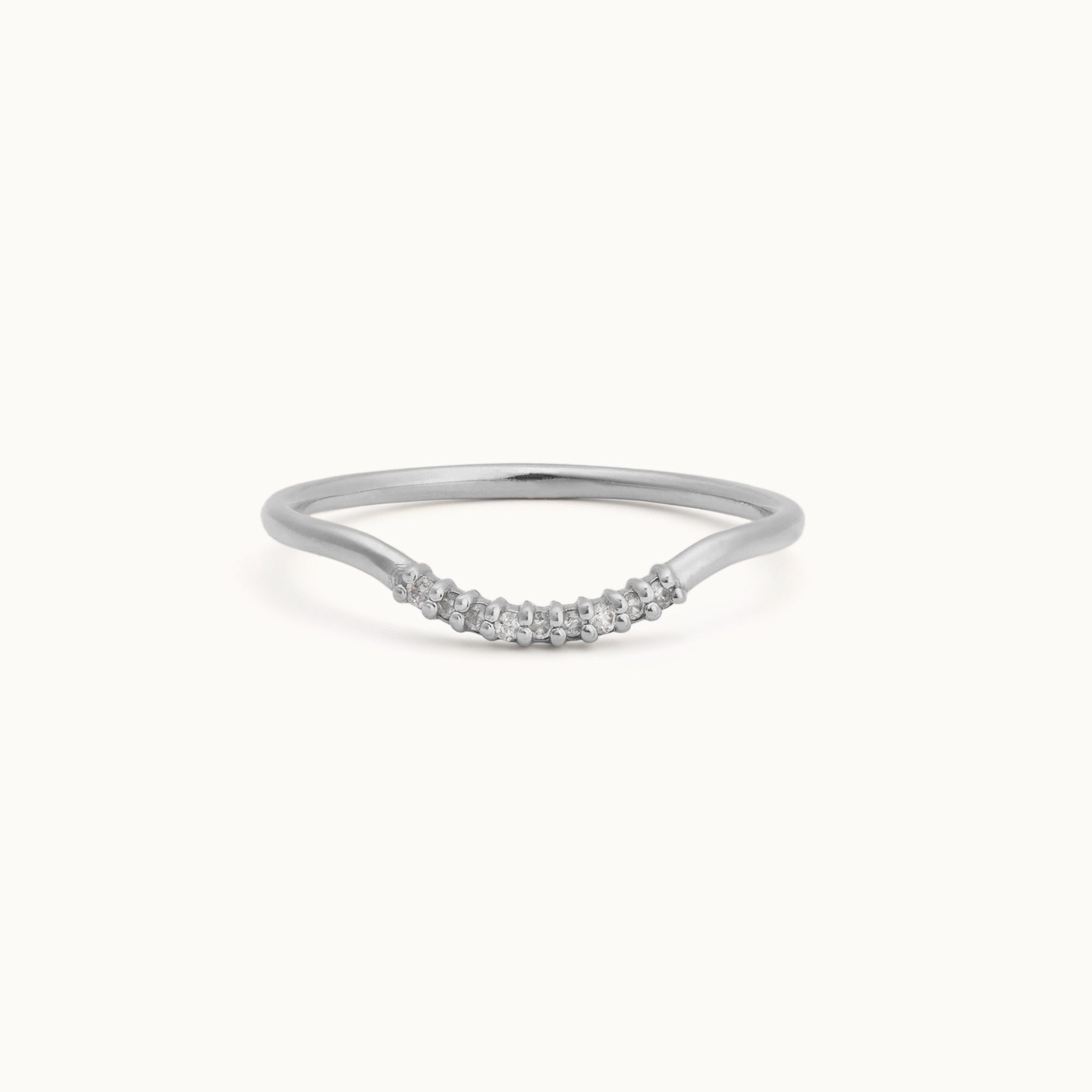 One of a Kind Salt and Pepper Diamond Pavé Arc Stacking Band | 14K or 18K White Gold