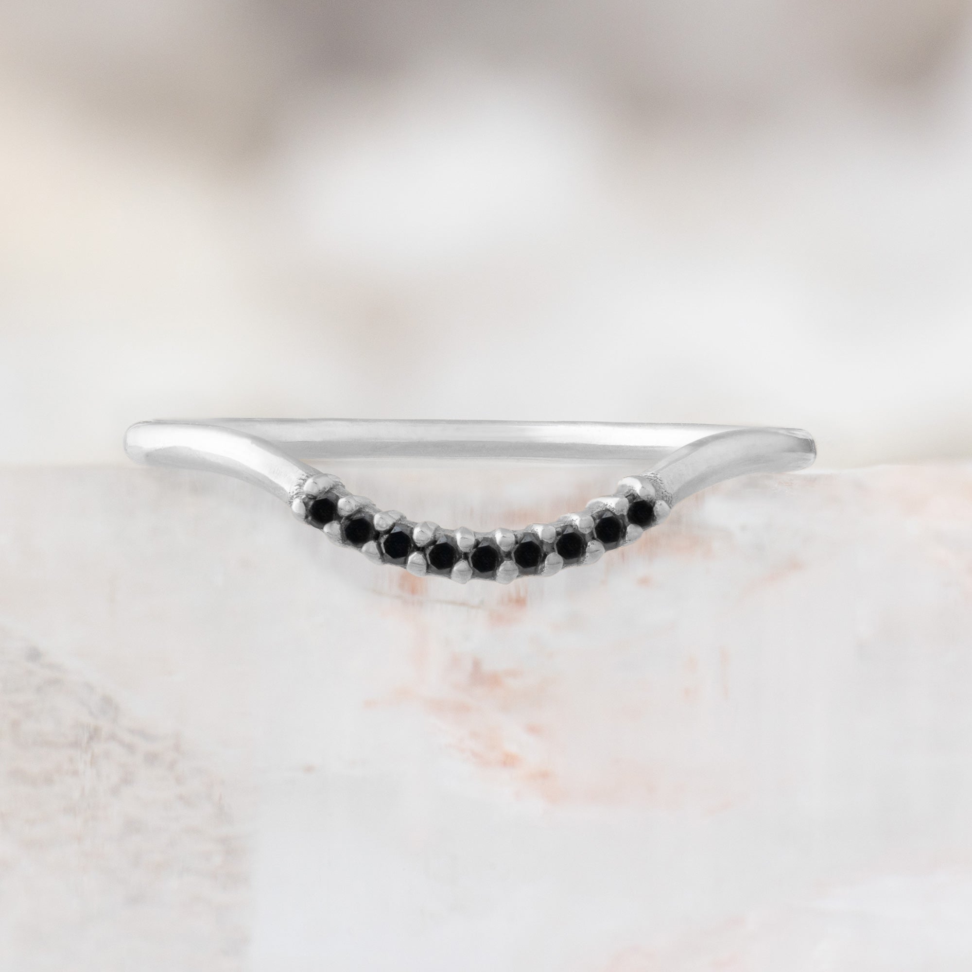 One of a Kind Black Diamond Pavé Arc Stacking Band | 14K or 18K White Gold