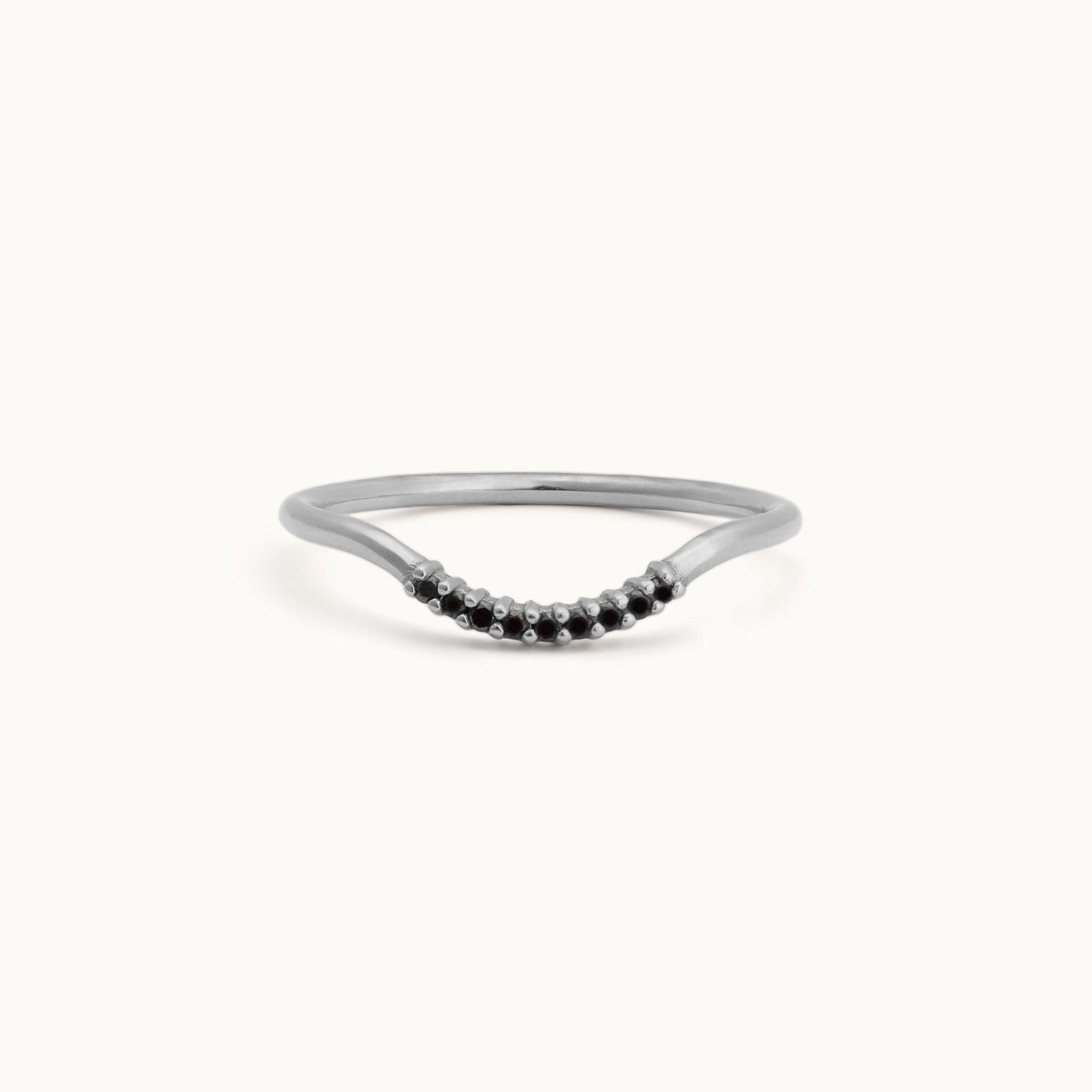 One of a Kind Black Diamond Pavé Arc Stacking Band | 14K or 18K White Gold