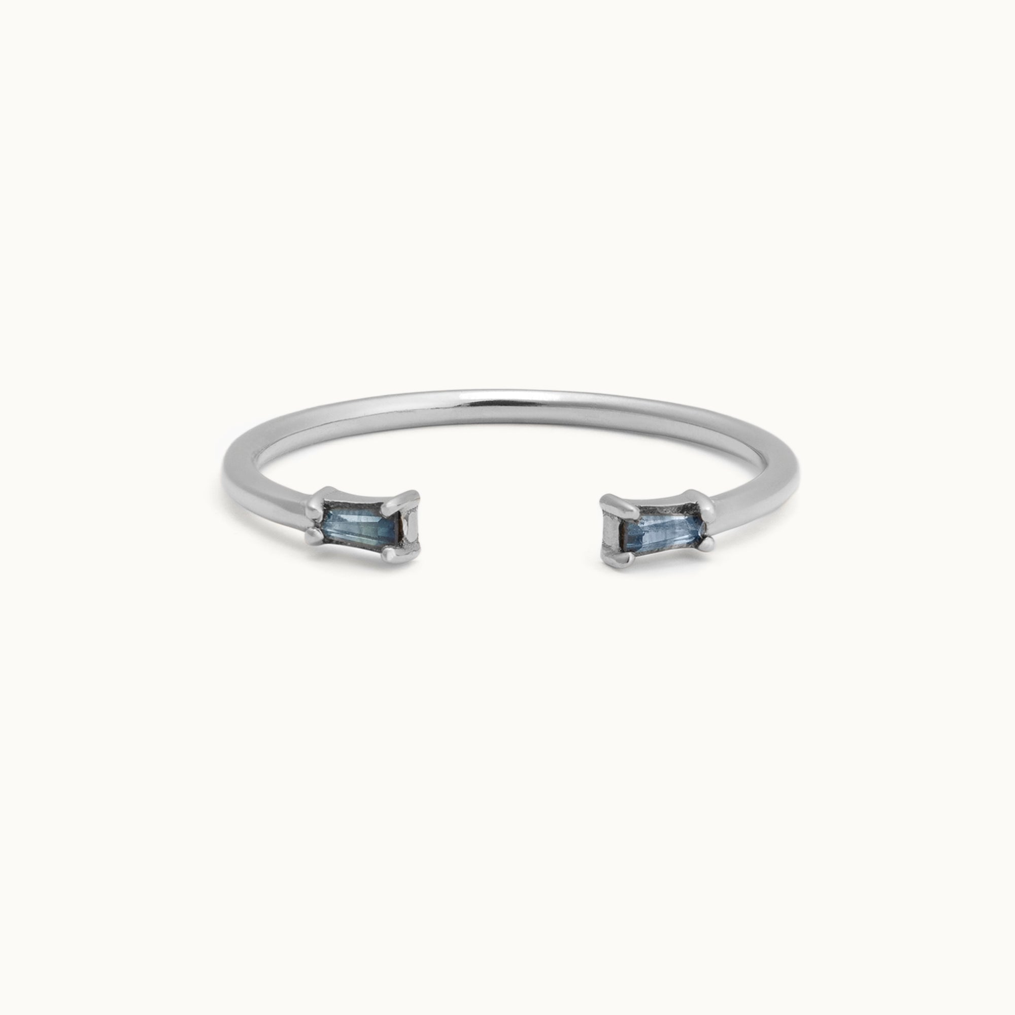 One of a Kind Open Cuff Montana Sapphire Baguette Stacking Band | 14K or 18K White Gold