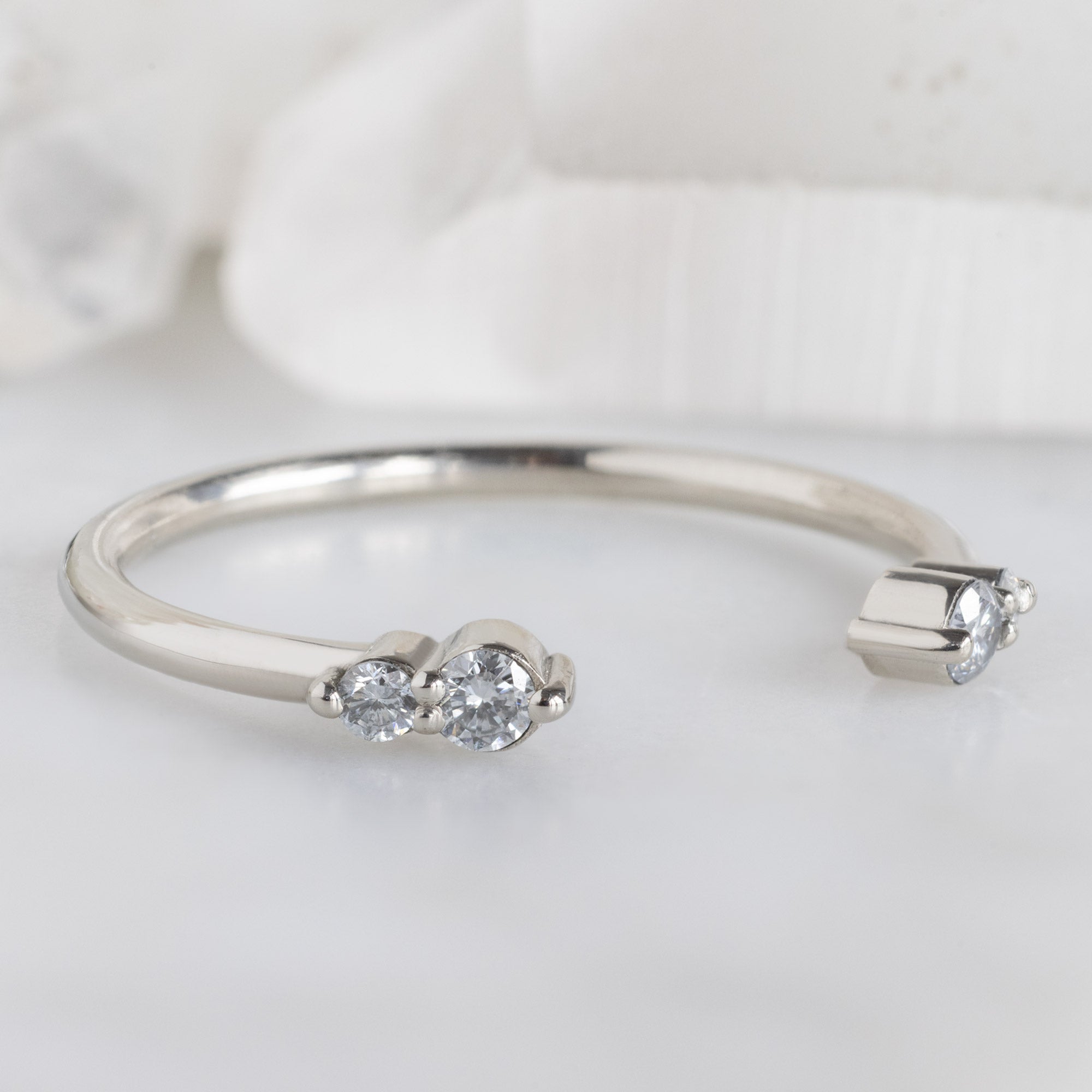The Luxe Open Cuff Round White Diamond Stacking Band | Yellow, Rose or White Gold
